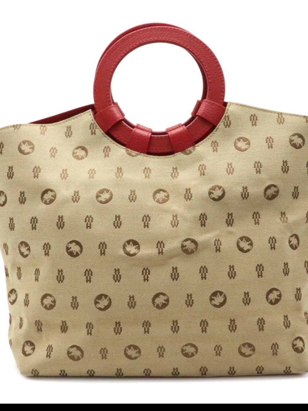 Vintage HUNTING WORLD Elephant Jacquard Circle Handle Tote Bag Leather Italy👝